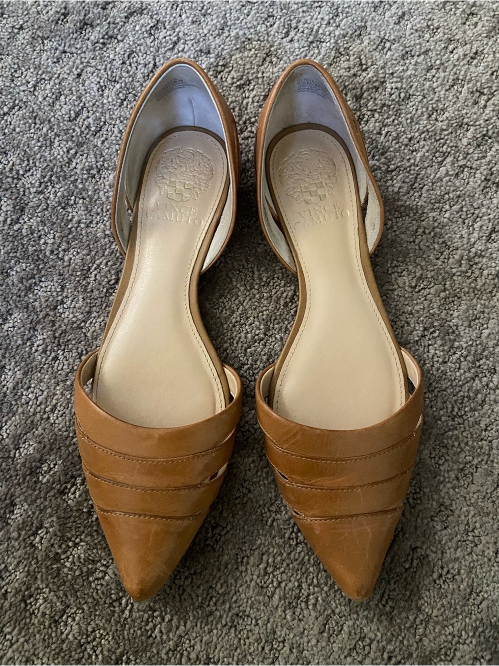 VINCE CAMUTO Halette D'orsay Pointed Toe Ballet Flats • 6.5 • camel tan chic